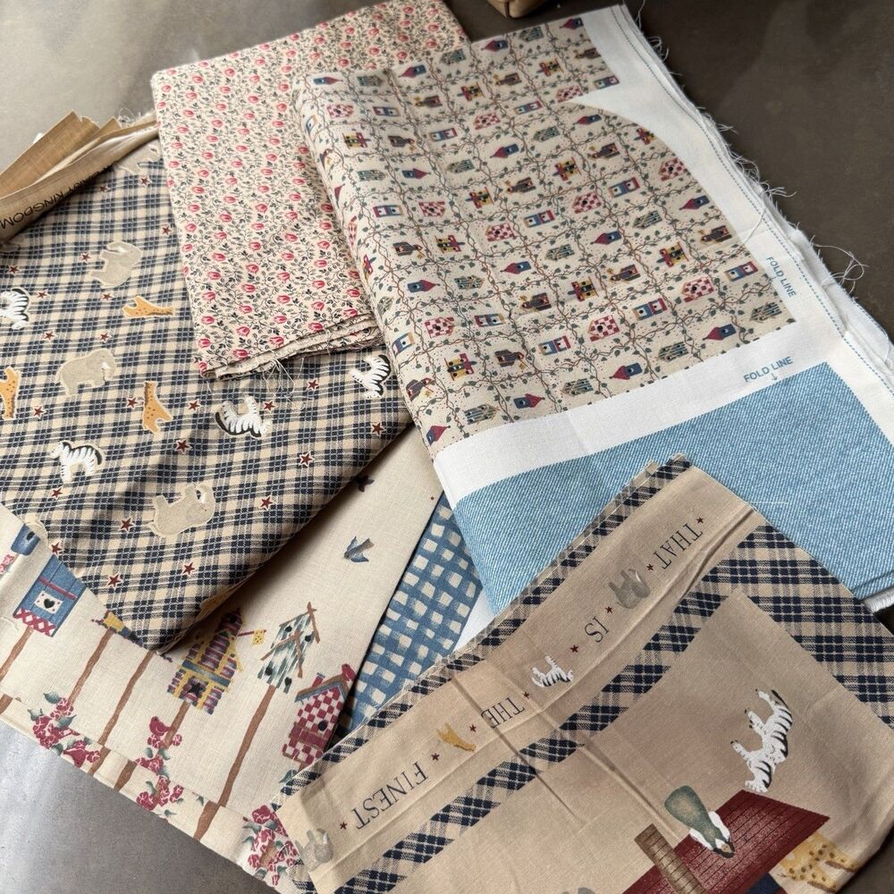 Daisy Kingdom 1995 Lot Of Country Fabrics From Scarecrows And Noah Patterns